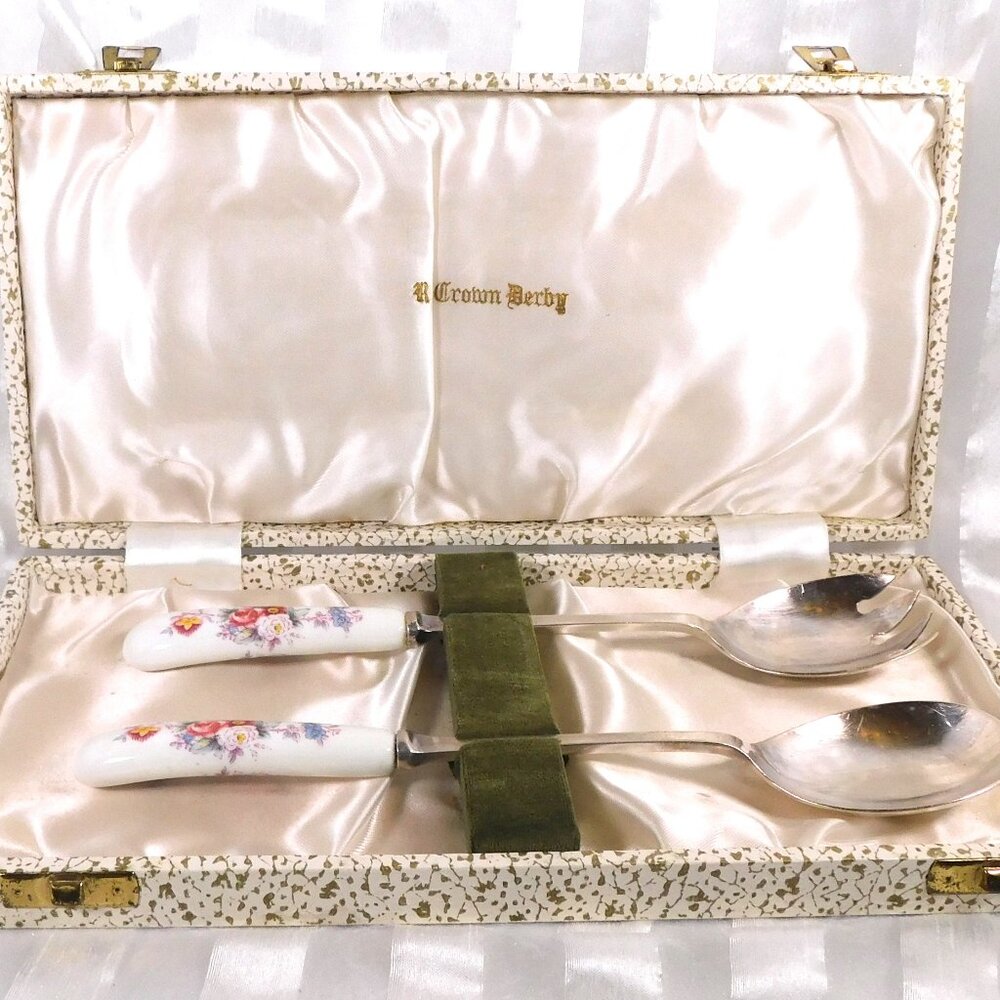 Royal Crown Derby EPNS Salad Serving Set in Box # 26337